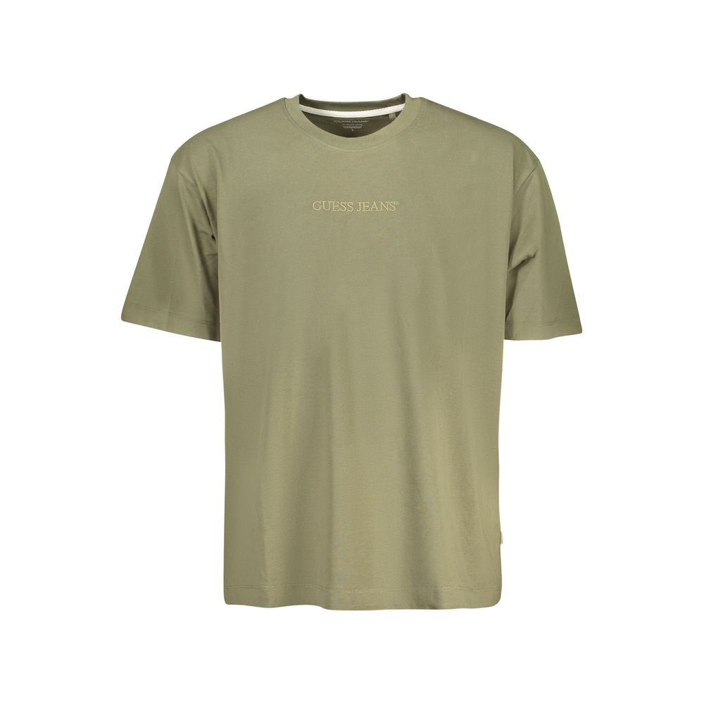 Guess Jeans Green Cotton Men T-Shirt with iconic logo embroidery and modern oversized fit.