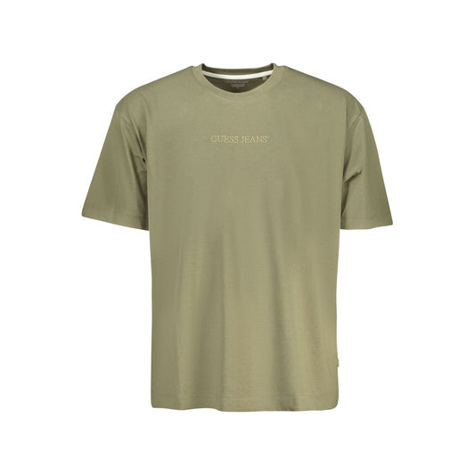 Guess Jeans Green Cotton Men T-Shirt with short sleeves, oversized fit, and embroidered logo, perfect for casual chic fashion.