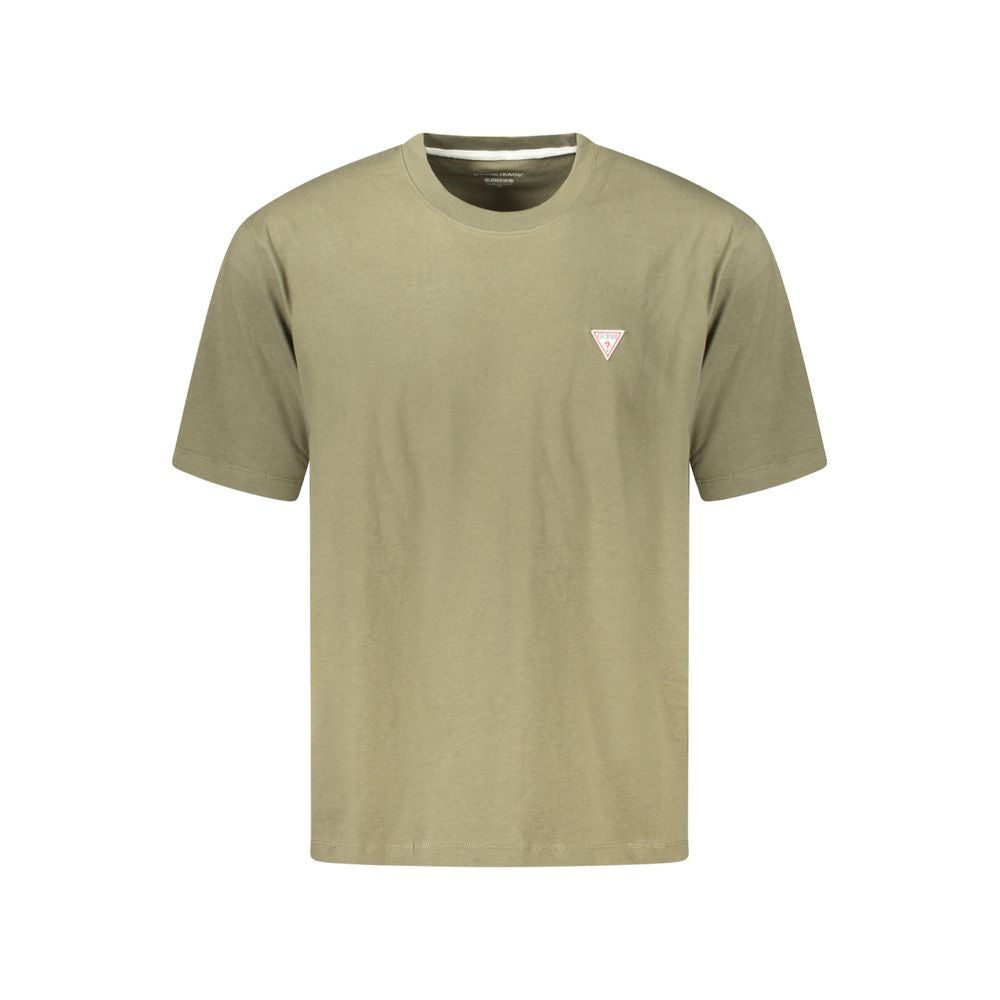 Alt Tag: Guess Jeans Green Cotton T-Shirt with short sleeves, oversized fit, crew neck, and logo application made of organic cotton.