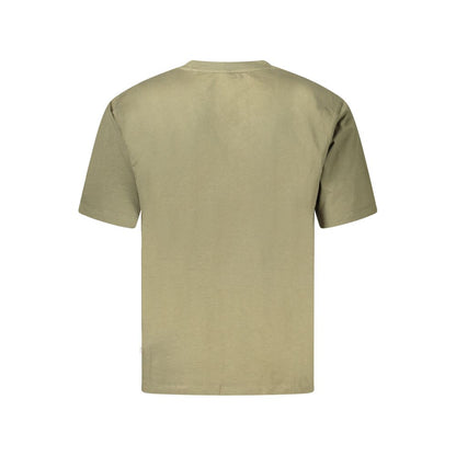 Back view of Guess Jeans Green Cotton T-Shirt, oversized crew neck style, short sleeve, featuring logo on organic cotton fabric.