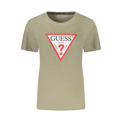 Guess Jeans Green Cotton Women T-Shirt with iconic logo and crew neck design