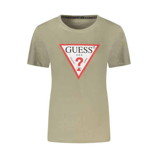 Guess Jeans Green Cotton Women T-Shirt with iconic logo and crew neck design