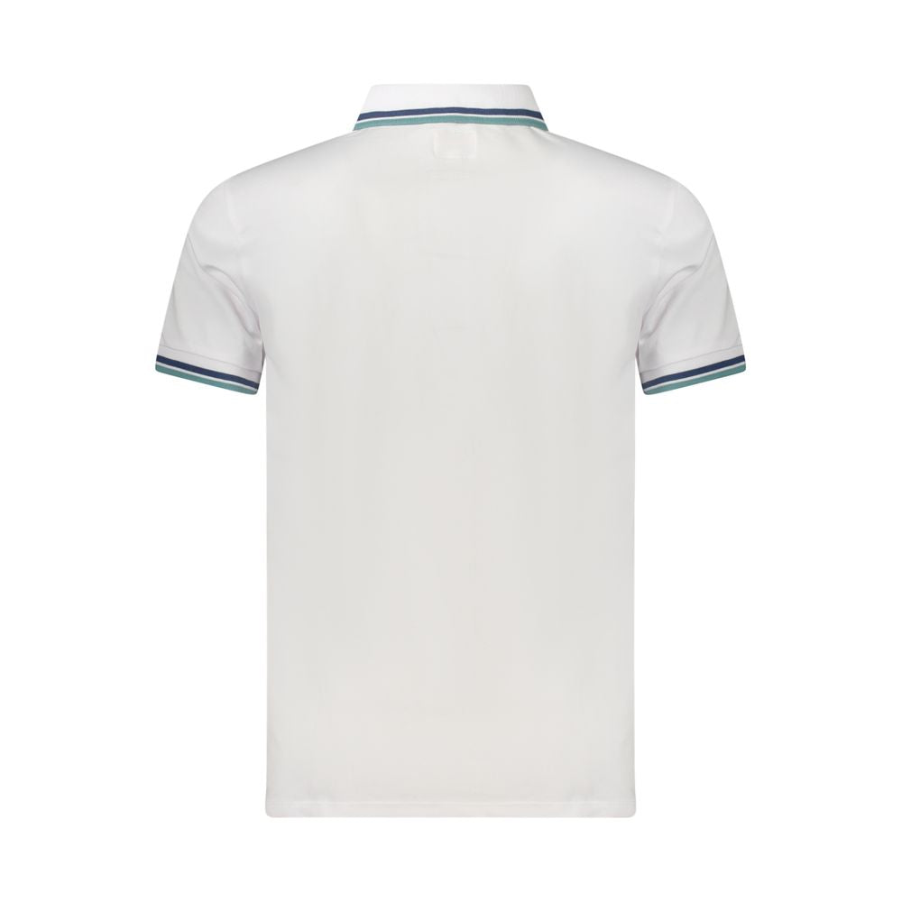 Back view of Guess Jeans White Cotton Men Polo Shirt showcasing contrasting details.