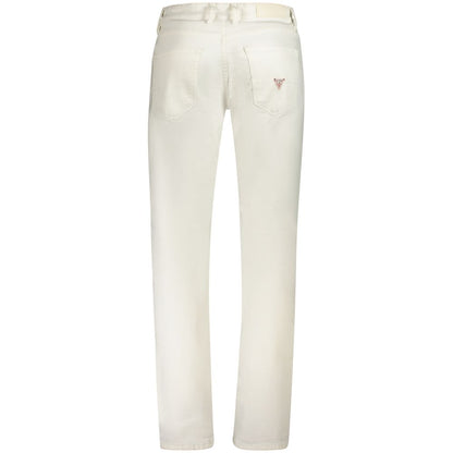 Back view of Guess Jeans White Cotton Mens Jeans with classic 5-pocket design and iconic logo, showcasing timeless slim fit style.