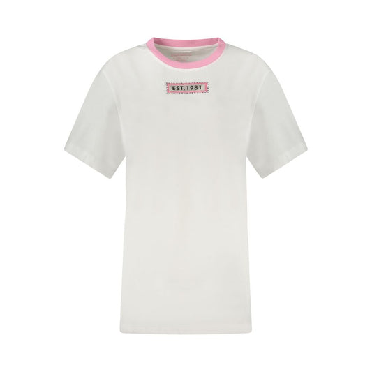 Guess Jeans White Cotton Women T-Shirt with rhinestones and pink details, eco-friendly fashion