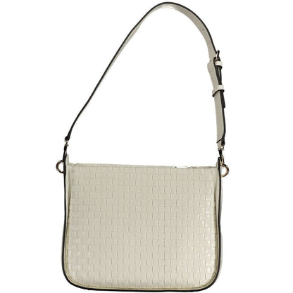 Guess Jeans White Polyethylene Handbag with adjustable shoulder strap and zip closure, featuring protective feet and internal pockets.