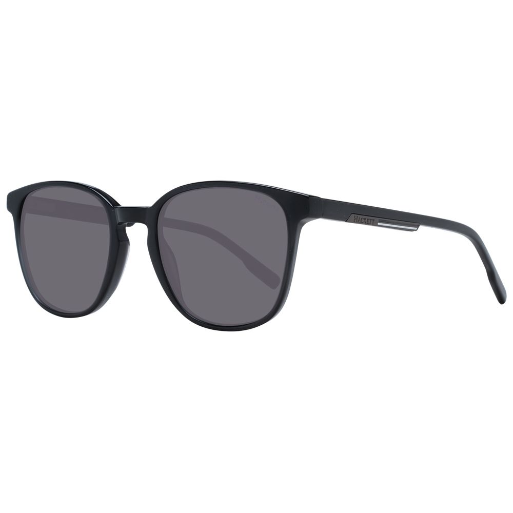 Hackett Black Men Sunglass, black acetate frame with grey lenses, 100% UVA & UVB protection, full-rim round style, size 53-21-145.