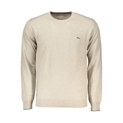 Harmont & Blaine Beige Crew Neck Luxury Sweater with Embroidery featuring logo and premium materials for elegant style.