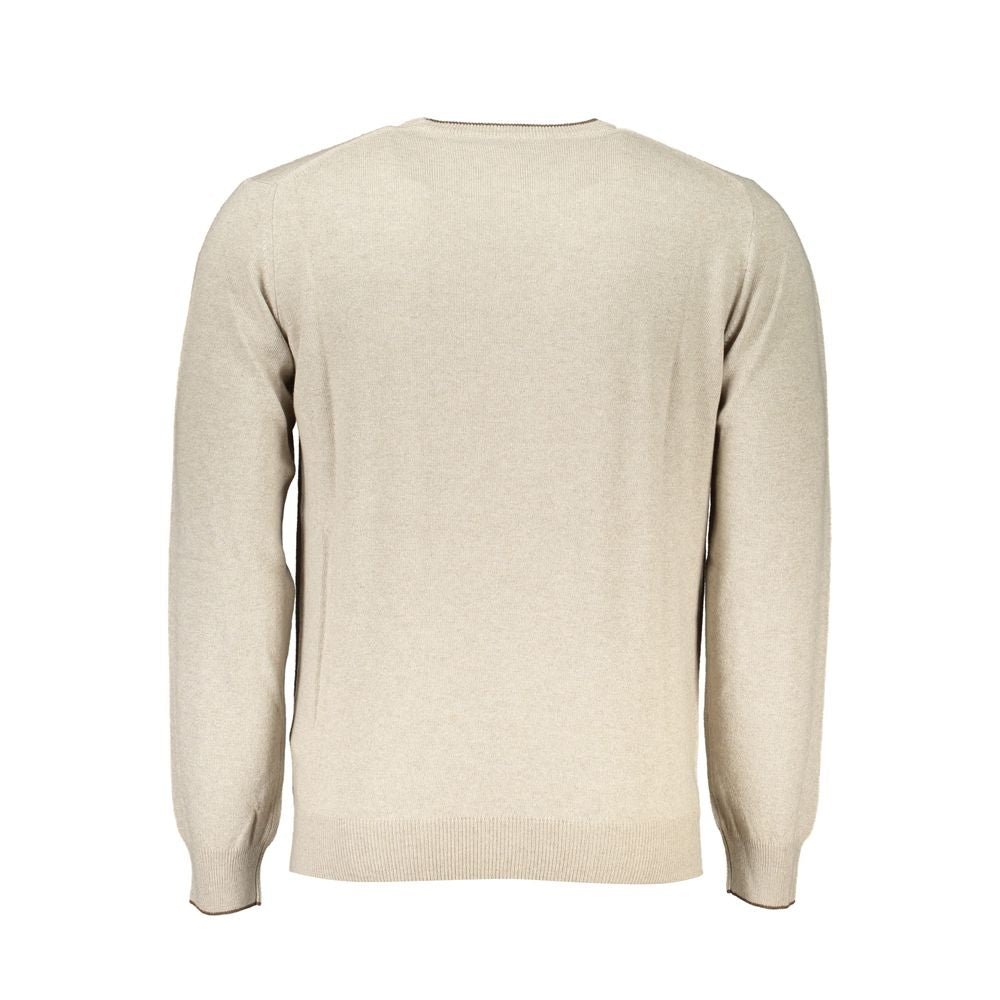 Harmont & Blaine Beige Crew Neck Luxury Sweater with Embroidery, elegant beige design, back view showcasing premium knit texture.