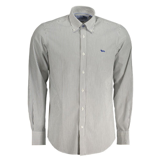 Harmont & Blaine White Cotton Shirt with stripes, long sleeves, button down collar, 1 button cuffs, contrasting cuff inside.