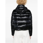 Herno Coats Black feather down padded design with hood, shown from the back.