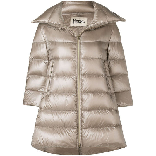 Herno Coats Dove Grey nude feather down Cleofe midi jacket, stylish zipped padded design.