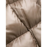Close-up view of Herno Coats Dove Grey, showing detailed padded texture and stitching in natural feather down Maria zipped jacket.