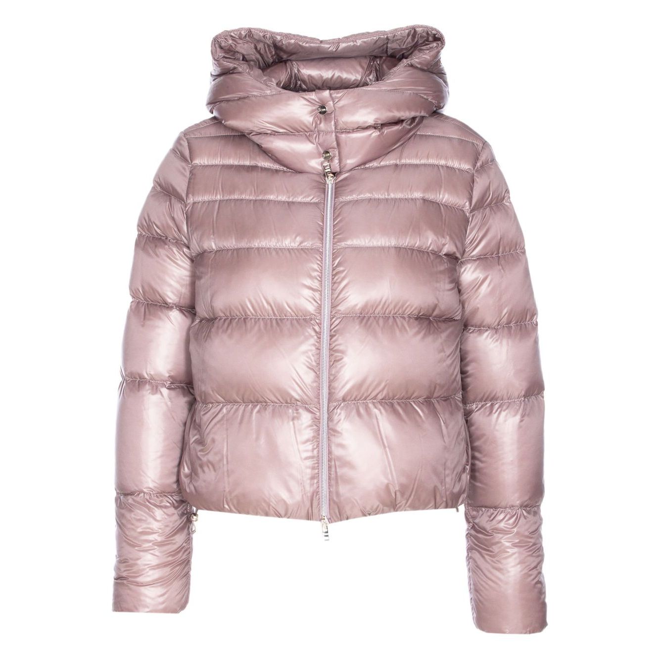 Herno Coats Lilac - rose pink padded zip-up jacket with hood and zip pockets, made from nylon and down, featuring long sleeves.