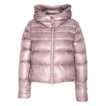 Herno Coats Lilac - rose pink padded zip-up jacket with hood and zip pockets, made from nylon and down, featuring long sleeves.