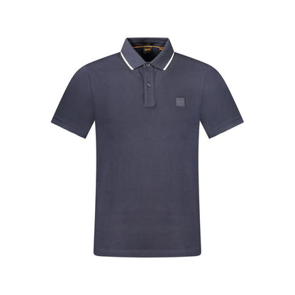 Hugo Boss Blue Cotton Polo Shirt, short sleeve, slim fit, 2 buttons, contrasting details, embroidery logo