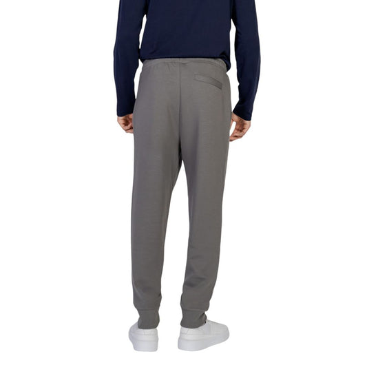 Back view of Hugo Boss Gray Cotton Joggers Workout Pant with elastic waistband and ribbed cuffs