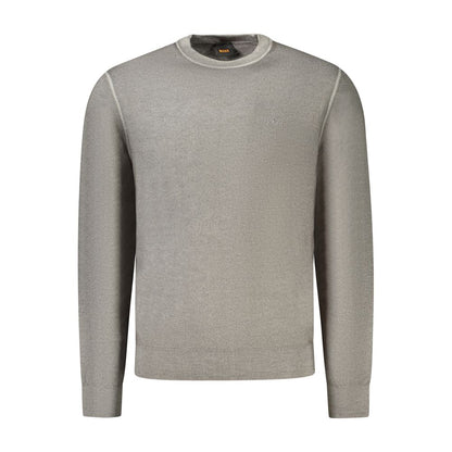 Hugo Boss Gray Wool Mens Sweater featuring a sleek design with embroidery and logo, perfect for a sophisticated, bold style statement.