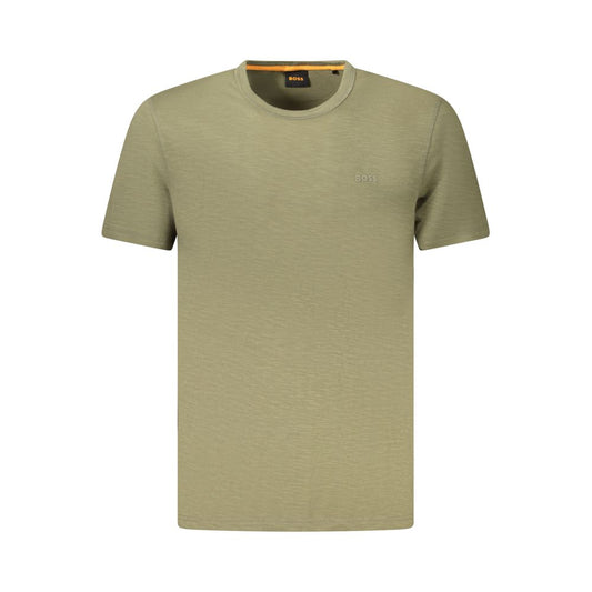 Hugo Boss Green Cotton Men T-Shirt with crew neck and logo, premium comfort