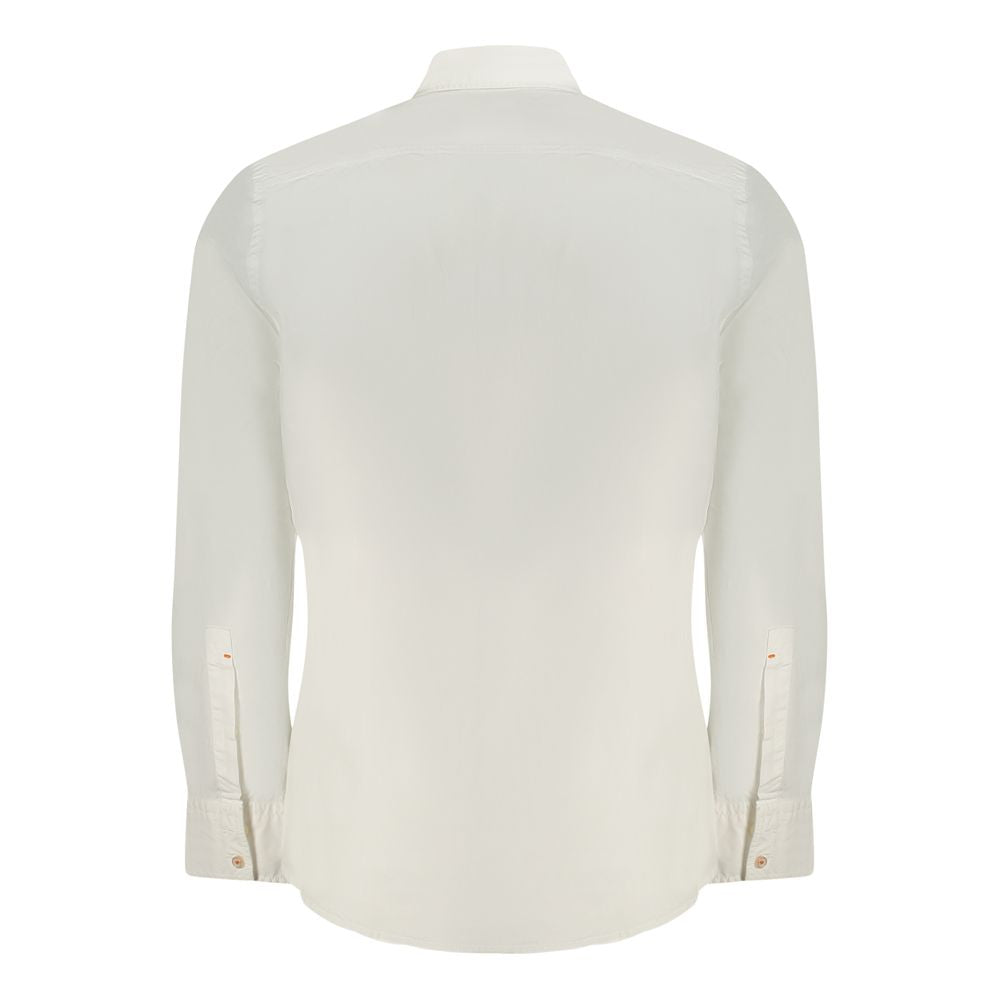 Back view of Hugo Boss White Cotton Men Shirt with long sleeves and 1-button cuffs