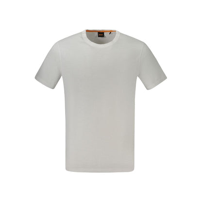 Hugo Boss White Cotton T-Shirt with short sleeves, crew neck, and logo print, perfect for casual and stylish everyday wear.