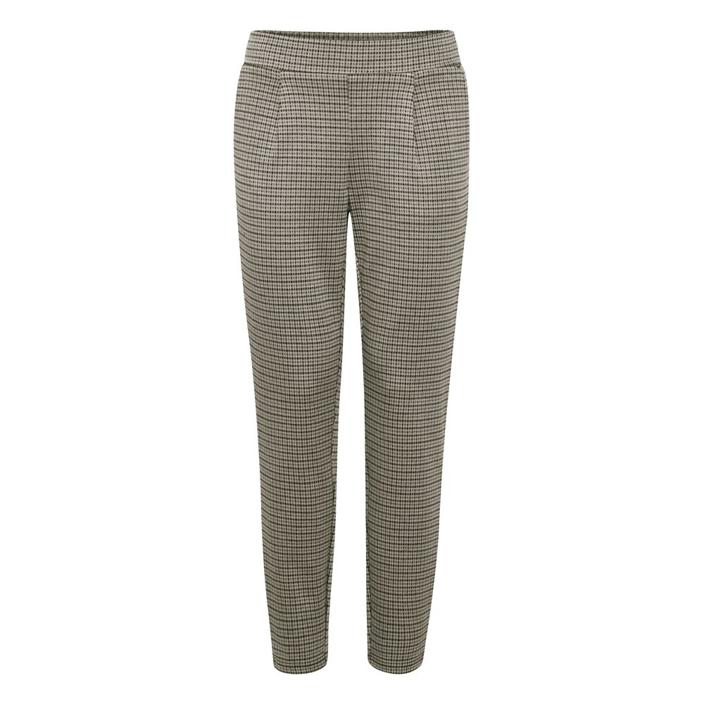 ICHI Beige Polyester Casual Pants for women, featuring a check pattern, tapered cut, and side pockets for refined, versatile style.