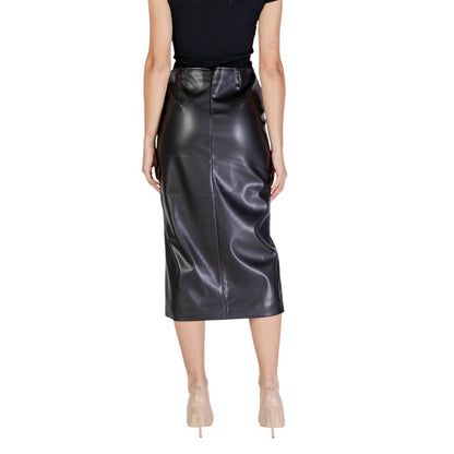 ICHI Black Polyester Long Skirt ICHI