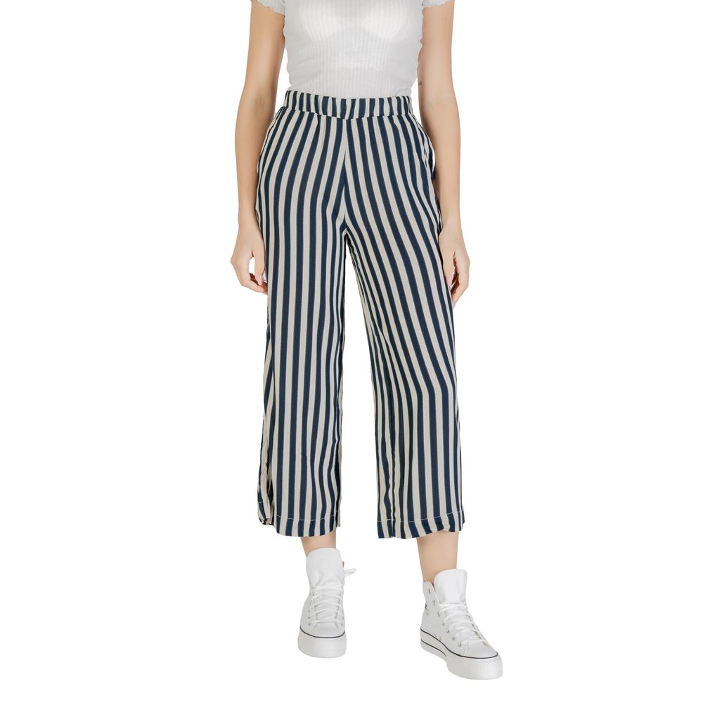 ICHI Blue Viscose Cropped Pants