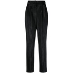 Iro Trousers Black featuring high-waist design with a high-shine finish, straight fit, and concealed fly with button fastening.