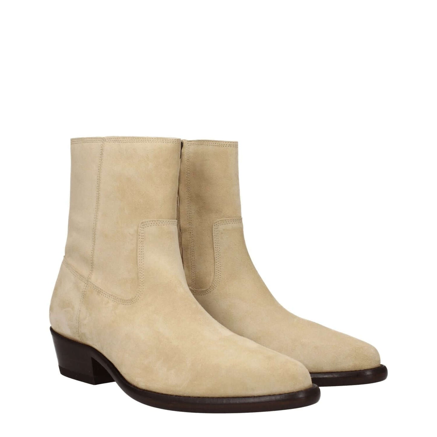 Isabel Marant Beige Leather Ankle Boots with zip closure and mid heels, featuring suede material and leather sole, casual style.