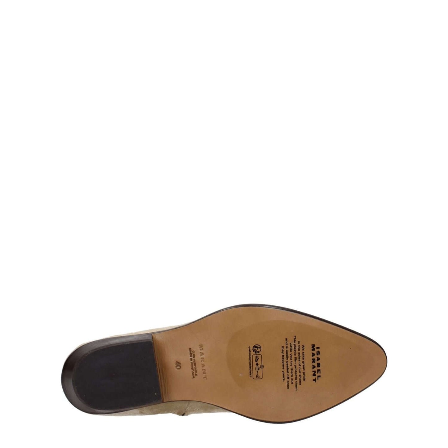 Bottom view of Isabel Marant Beige Leather Ankle Boots showing leather sole and pointy toe design.