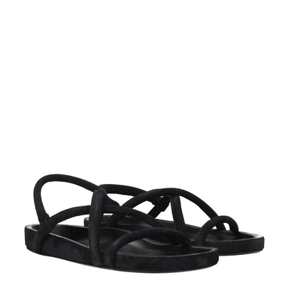 Isabel Marant Black Leather Flat Sandals with vintage effect, open toe design in suede, SD0004HAA1B08N01BK, casual style.