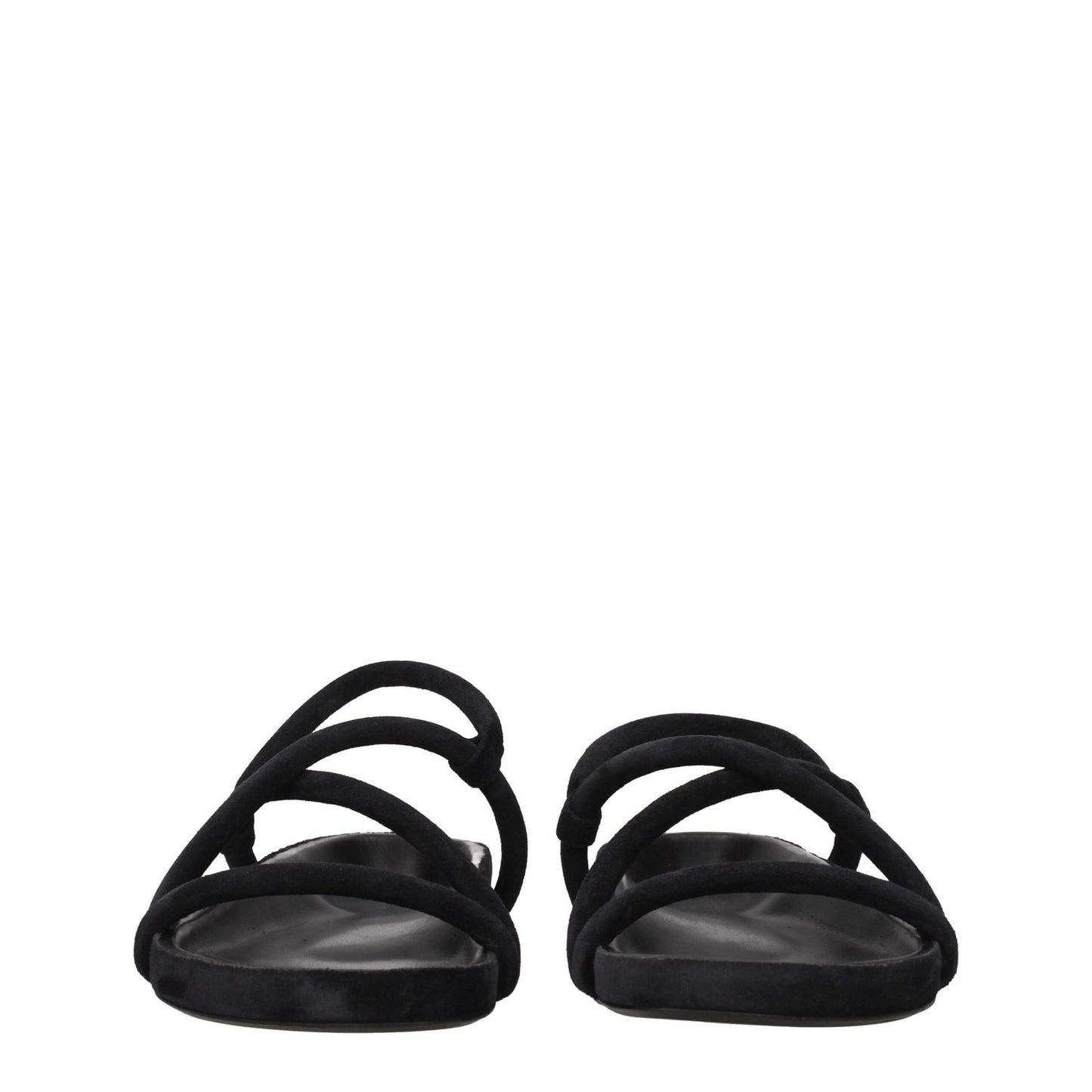 Isabel Marant Black Leather Flat Sandals with vintage effect, open toe design, and suede straps, MPN SD0004HAA1B08N01BK.