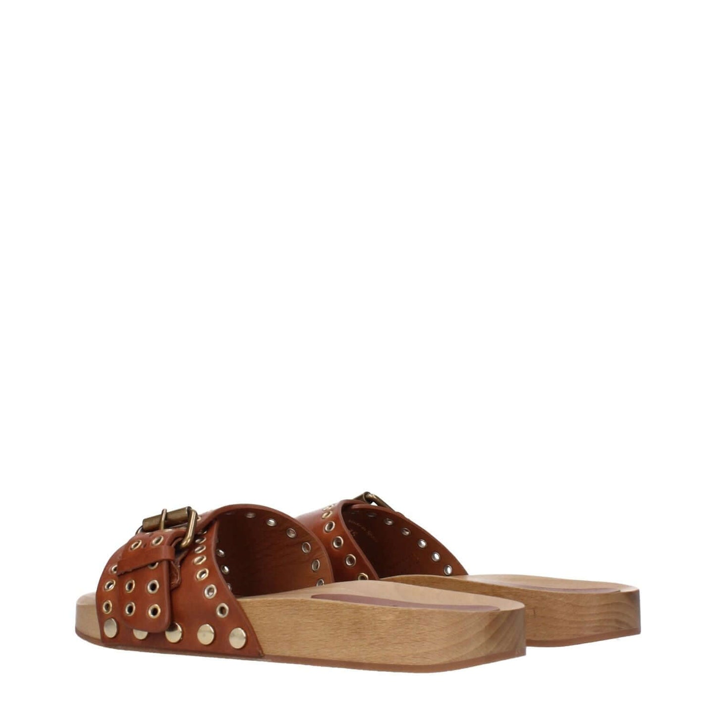 Isabel Marant Brown Leather Slippers with buckle closure, rubber sole, and open toe design. Stylish casual footwear, MPN SO0003FAA1C67S50CO.