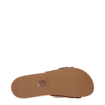 Isabel Marant Brown Leather Slippers with rubber sole, open toe, and buckle closure, style SO0003FAA1C67S50CO, shown from the bottom view.