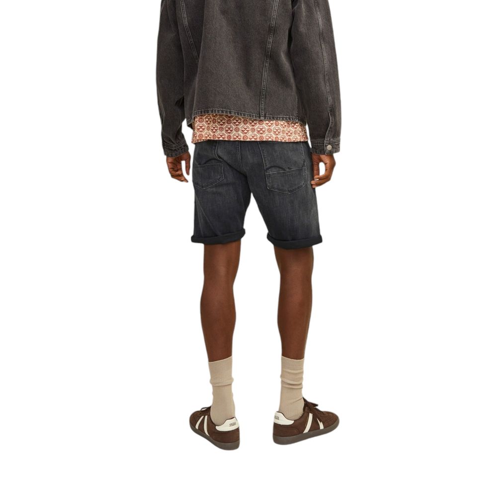 Back view of Jack Jones Black Cotton Bermuda Shorts showcasing casual style and stretch fit for comfort and movement.