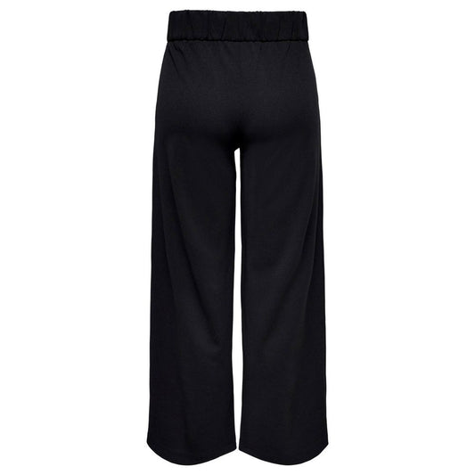 Jacqueline De Yong Black Polyester Pant showcasing elegant wide-leg palazzo design with comfortable elastic waistband, perfect for versatile styling.