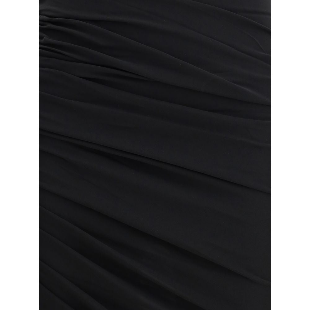 Jacquemus Black Acetate Casual Dress with ruched details and asymmetric hemline for modern elegance.