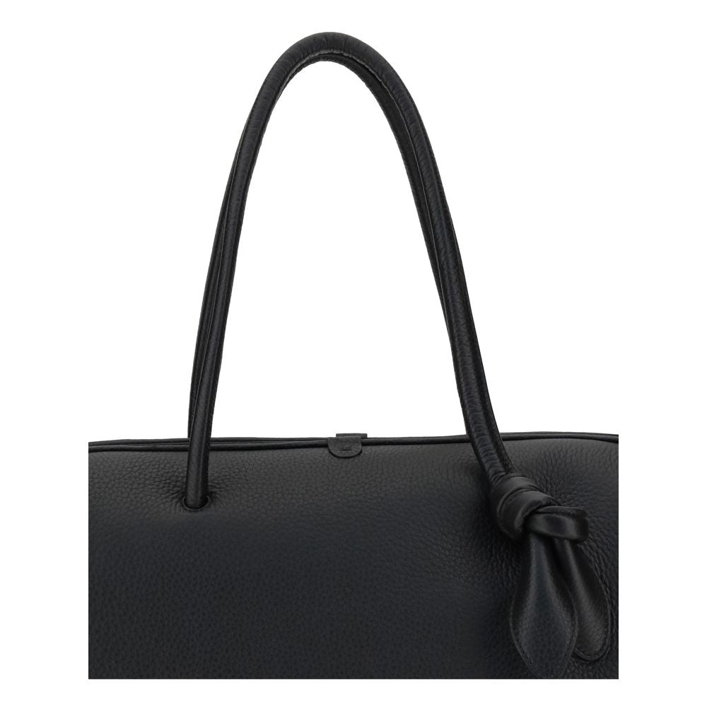 Jacquemus Black Calf Leather Bos Taurus Handbag with bow detail and structured design.