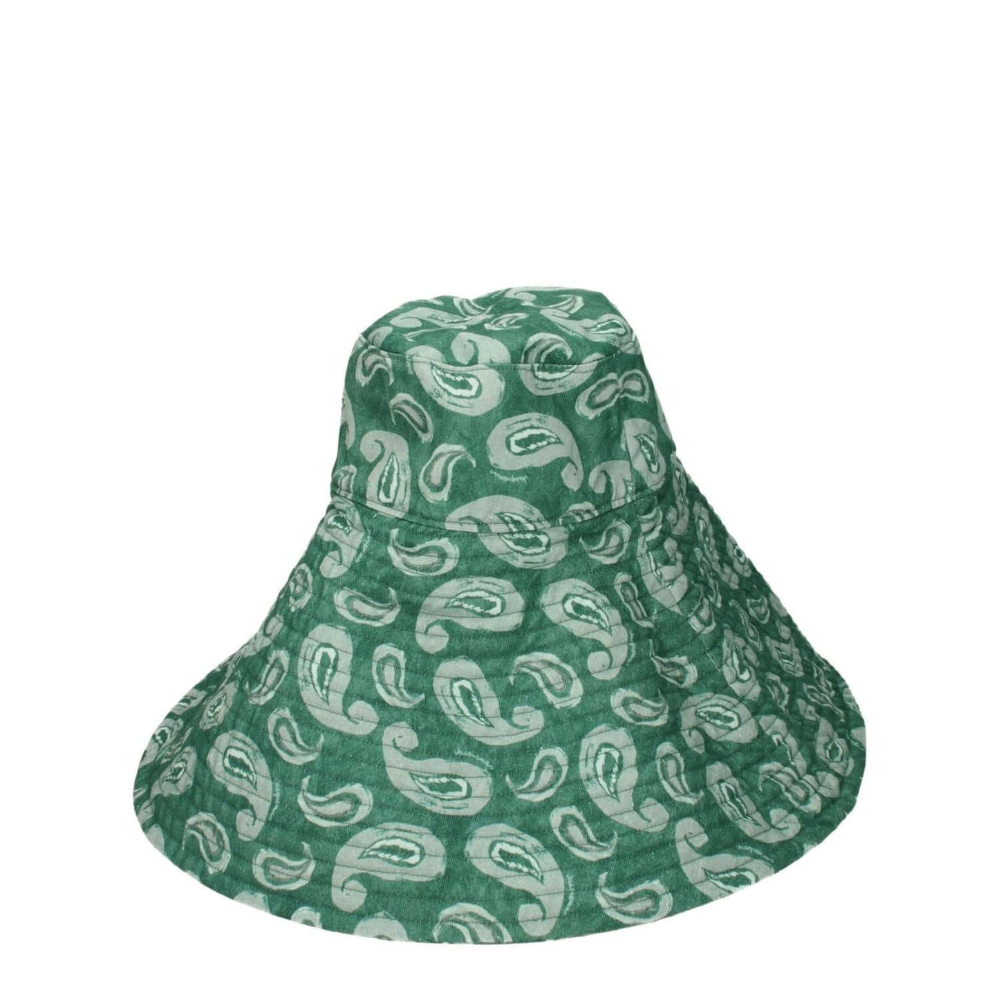 Jacquemus Green Cotton Sunhat with vintage print and side logo design.
