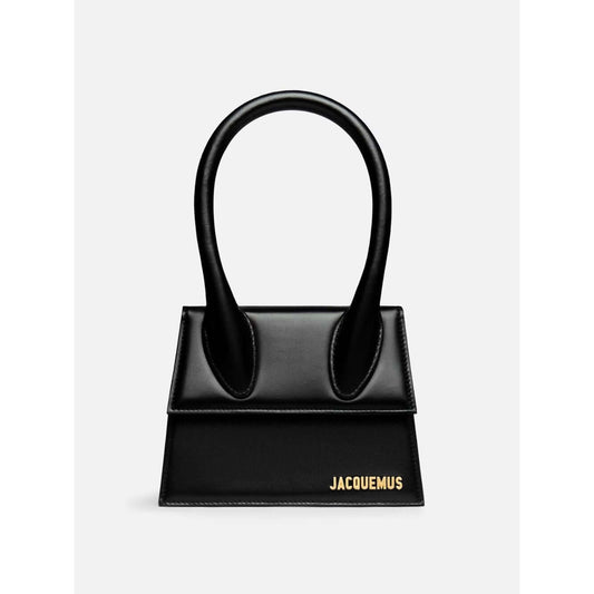Jacquemus Le Chiquito Moyen Black Bag with gold hardware and logo, featuring a reinforced handle and removable shoulder strap.