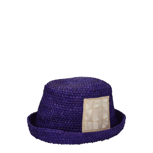 Jacquemus Purple Raffia Hat with front logo, casual style, 100% raffia, color variations possible, secondary color purple.
