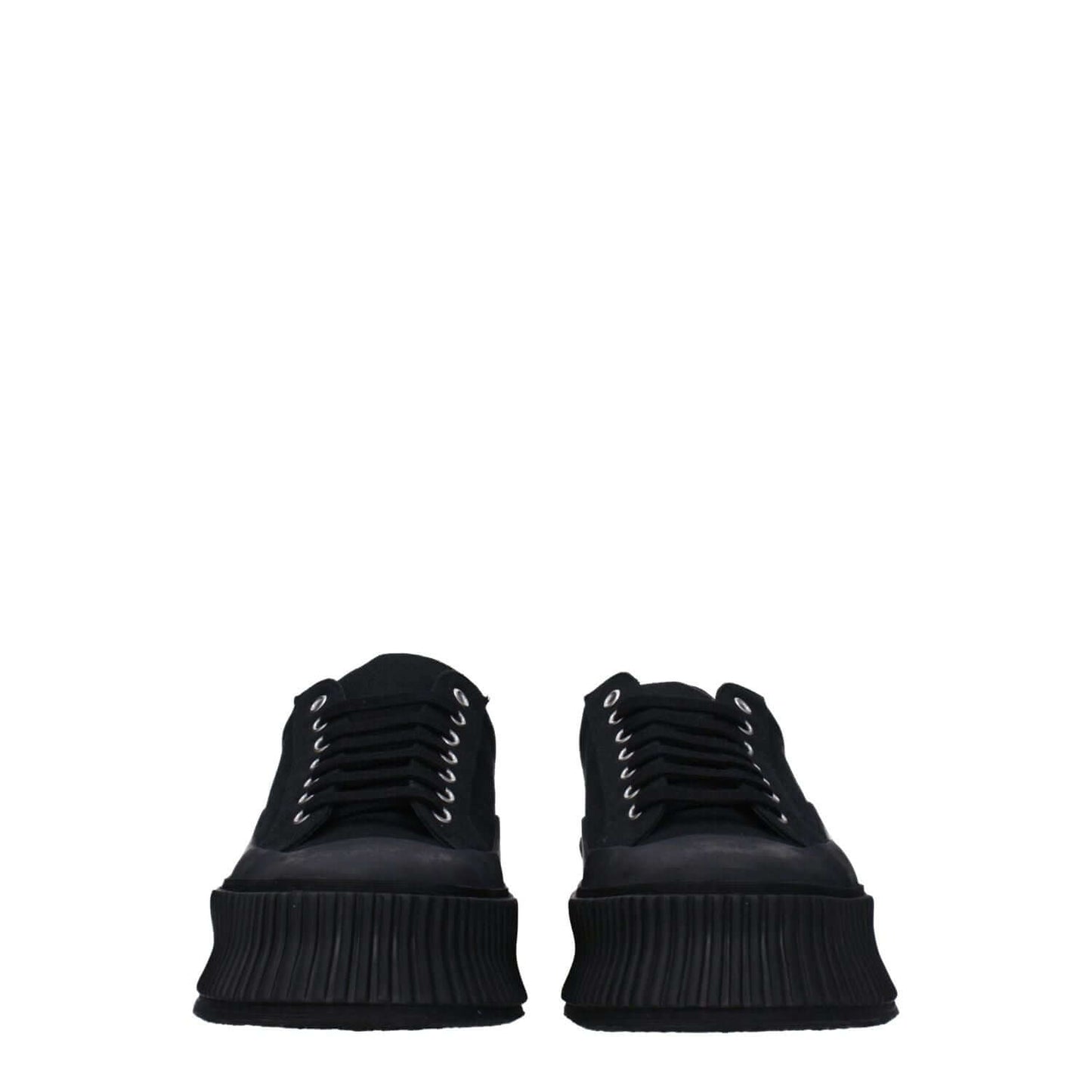 Jil Sander Black Fabric Platform Sneakers with round toe and lace-up closure, featuring rubber sole and 4 cm external plateau.