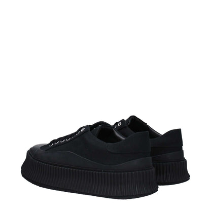 Jil Sander Black Fabric Platform Sneakers with rubber sole and round toe, side view of casual lace-up design.