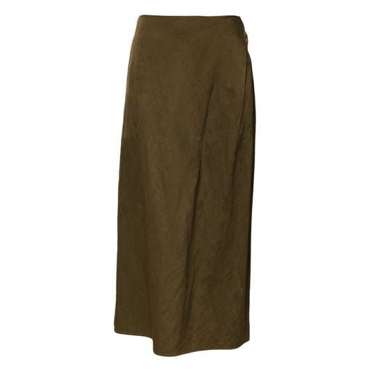 Jil Sander Olive Green Viscose A-line High Waist Midi Skirt