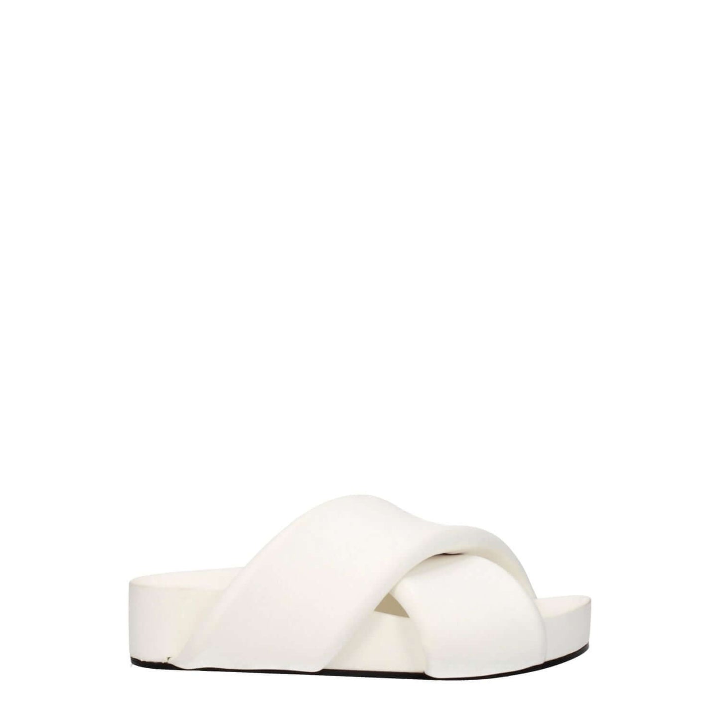 Jil Sander White Leather Slippers, open-toe style with vintage effect, mid-heel, optic white, casual leather clogs, MPN J15WP0043P5057100