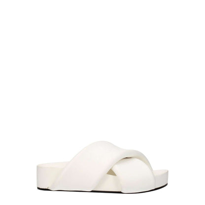 Jil Sander White Leather Slippers, open-toe style with vintage effect, mid-heel, optic white, casual leather clogs, MPN J15WP0043P5057100