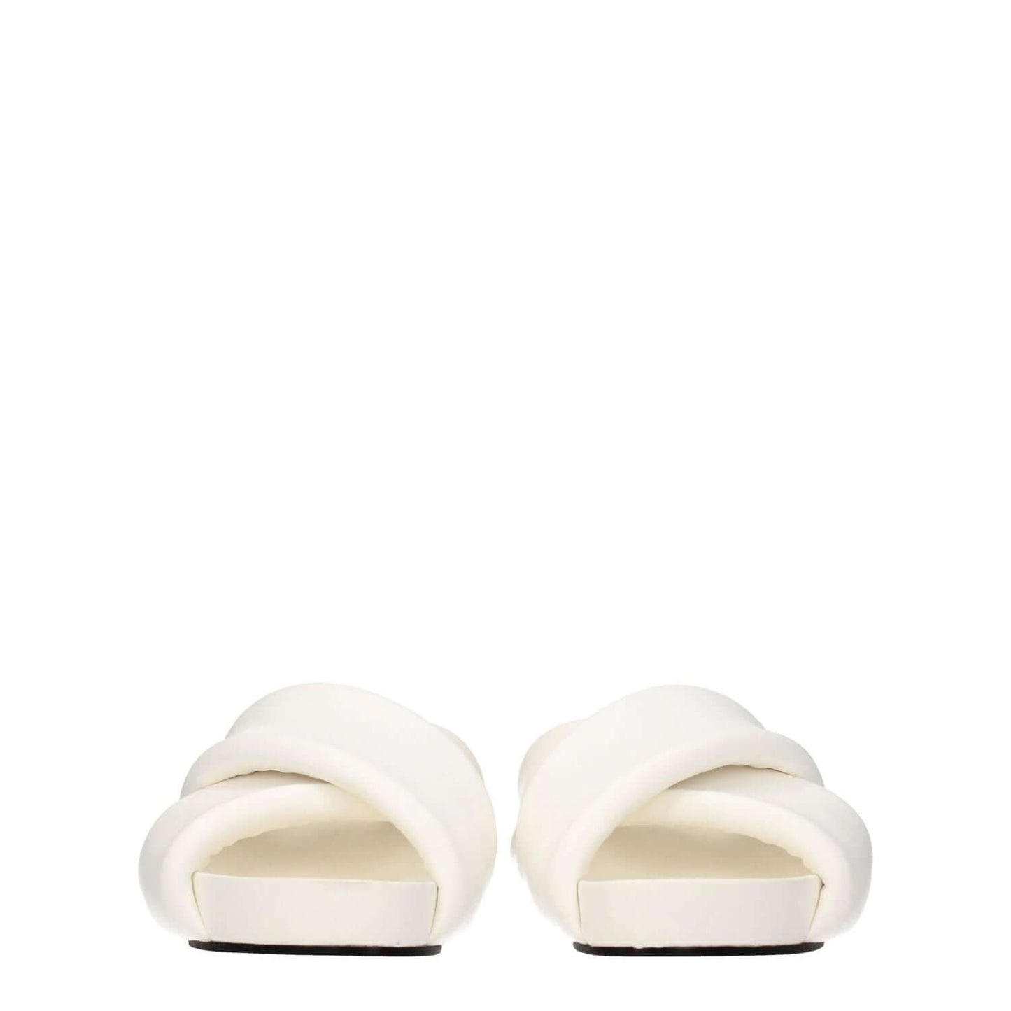 Jil Sander White Leather Slippers with vintage effect, open toe, and mid heels. Casual style, optic white leather, 4 cm heel height.