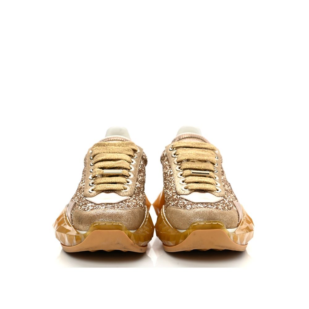 Women's Jimmy Choo Diamond Glittered Sneakers with almond toe and iconic diamond-shaped rubber sole, showcasing front lace-up closure.