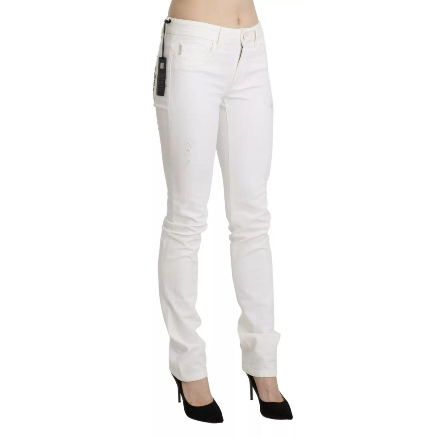 Just Cavalli White Cotton Slim Fit Mid Waist Skinny Trouser Jeans